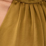 Olive Green Fringe Back Tie Satin Relaxed Regular Top