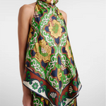 Green Floral Print Halter Neck Top