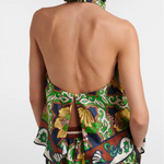 Green Floral Print Halter Neck Top
