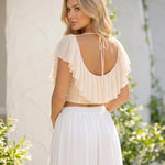 Beige Ruffle Short Sleeve Crop Top