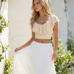 Beige Ruffle Short Sleeve Crop Top