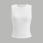 White Wavy Ribbed Sleeveless Top