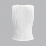 White Wavy Ribbed Sleeveless Top