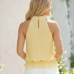 Yellow Pleated Halter Neck Ruffle Hem Blouse