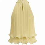 Yellow Pleated Halter Neck Ruffle Hem Blouse