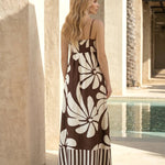 Brown Floral Print Spaghetti Strap Maxi Dress