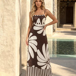 Brown Floral Print Spaghetti Strap Maxi Dress