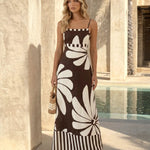 Brown Floral Print Spaghetti Strap Maxi Dress