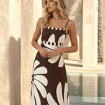 Brown Floral Print Spaghetti Strap Maxi Dress