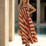 Red Striped Spaghetti Strap Maxi Dress
