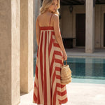 Red Striped Spaghetti Strap Maxi Dress