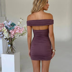 Purple Off Shoulder Ruched Bodycon Mini Dress