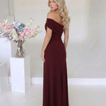 Burgundy Off Shoulder Ruched Maxi Dress