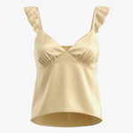 Yellow Ruffled Strap Satin Slim Fit Cropped Camisole Top