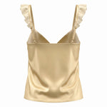 Yellow Ruffled Strap Satin Slim Fit Cropped Camisole Top