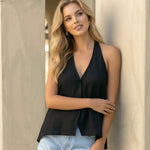 Black V-Neck Halter Tie Back Cami Top