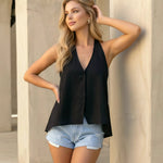 Black V-Neck Halter Tie Back Cami Top