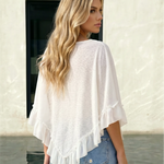 White Waffle Knit Asymmetrical Ruffle Blouse