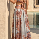 Vintage Print Wrap Tie Waist Maxi Skirt