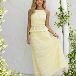 Yellow Tiered Ruffled Halter Neck Two Piece Set
