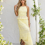 Yellow Tiered Ruffled Halter Neck Two Piece Set