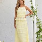 Yellow Tiered Ruffled Halter Neck Two Piece Set