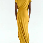 Mustard Ruched Ring Draped Jersey Slim Fit Maxi Dress