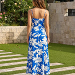Blue Floral Print Spaghetti Strap Maxi Dress