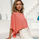 Coral Heathered Dolman Batwing Cropped Knit Top