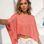 Coral Heathered Dolman Batwing Cropped Knit Top