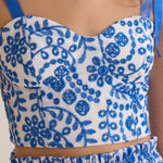 Blue Floral Eyelet Tie Strap Sweetheart Cropped Top