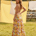Retro Floral Print Spaghetti Strap Tiered Maxi Dress