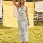 Floral Halter Neck Cross Back Maxi Dress
