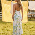 Floral Halter Neck Cross Back Maxi Dress