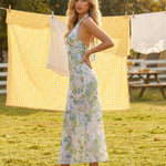 Floral Halter Neck Cross Back Maxi Dress