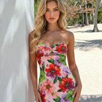 Strapless Floral Print Bodycon Maxi Dress