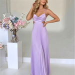 Lavender Cowl Neck Cutout Pleated Maxi Dress