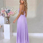 Lavender Cowl Neck Cutout Pleated Maxi Dress