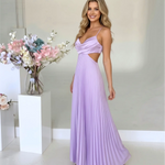 Lavender Cowl Neck Cutout Pleated Maxi Dress