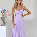 Lavender Cowl Neck Cutout Pleated Maxi Dress