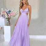 Lavender Cowl Neck Cutout Pleated Maxi Dress