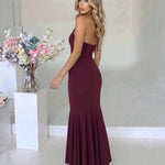 Burgundy Halter Neck Knotted Midi Dress