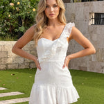 White One Shoulder Ruffled Mini Dress