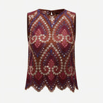 Brown Multicolor Paisley Embroidery Eyelet Sleeveless Blouse
