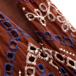 Brown Multicolor Paisley Embroidery Eyelet Ruffle Midi Skirt