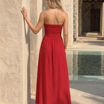 Red Floral Applique Bodice Slim Fit Midi Dress