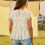 Beige Floral Tiered Ruffle Short Sleeve Blouse