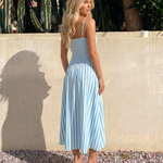 Blue Striped Lily Print Cami Maxi Dress