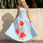 Blue Striped Lily Print Cami Maxi Dress