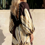 Brown Banana Leaf Print Puff Sleeve Mini Dress